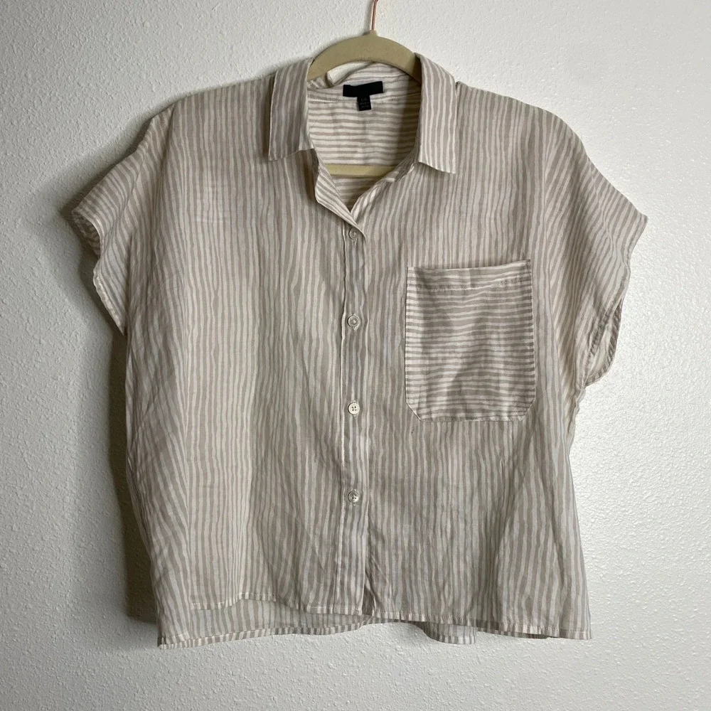 ATM Anthony Thomas Melillo Stripe Cotton Camp Shirt In Beach Pebble Combo Size L